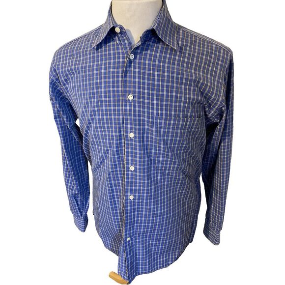 Maus & Hoffman Men's Sz Med Blue Plaid Cotton L/S Button Down Shirt Italy Made‎ - Picture 1 of 7